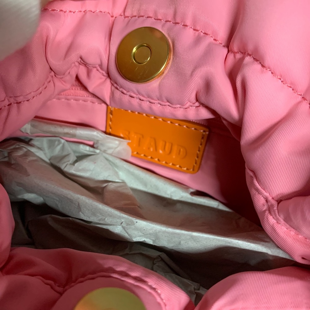 Staud Stella Plaited-Handle Drawstring Bag In Grapefruit - Picture 4 of 4